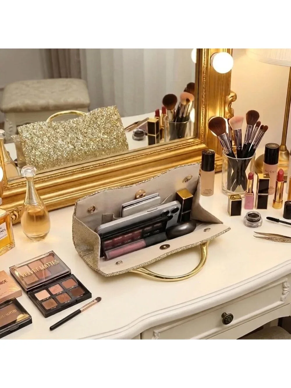 👜 Women's Gold Vegan Leather Evening Bag Formal Elegant Trendy Wedding Clutch